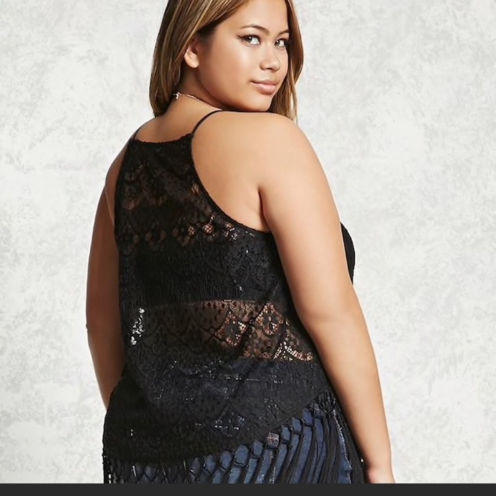 Long Fringe & Lace Sleeveless Top - Picture 3 of 8